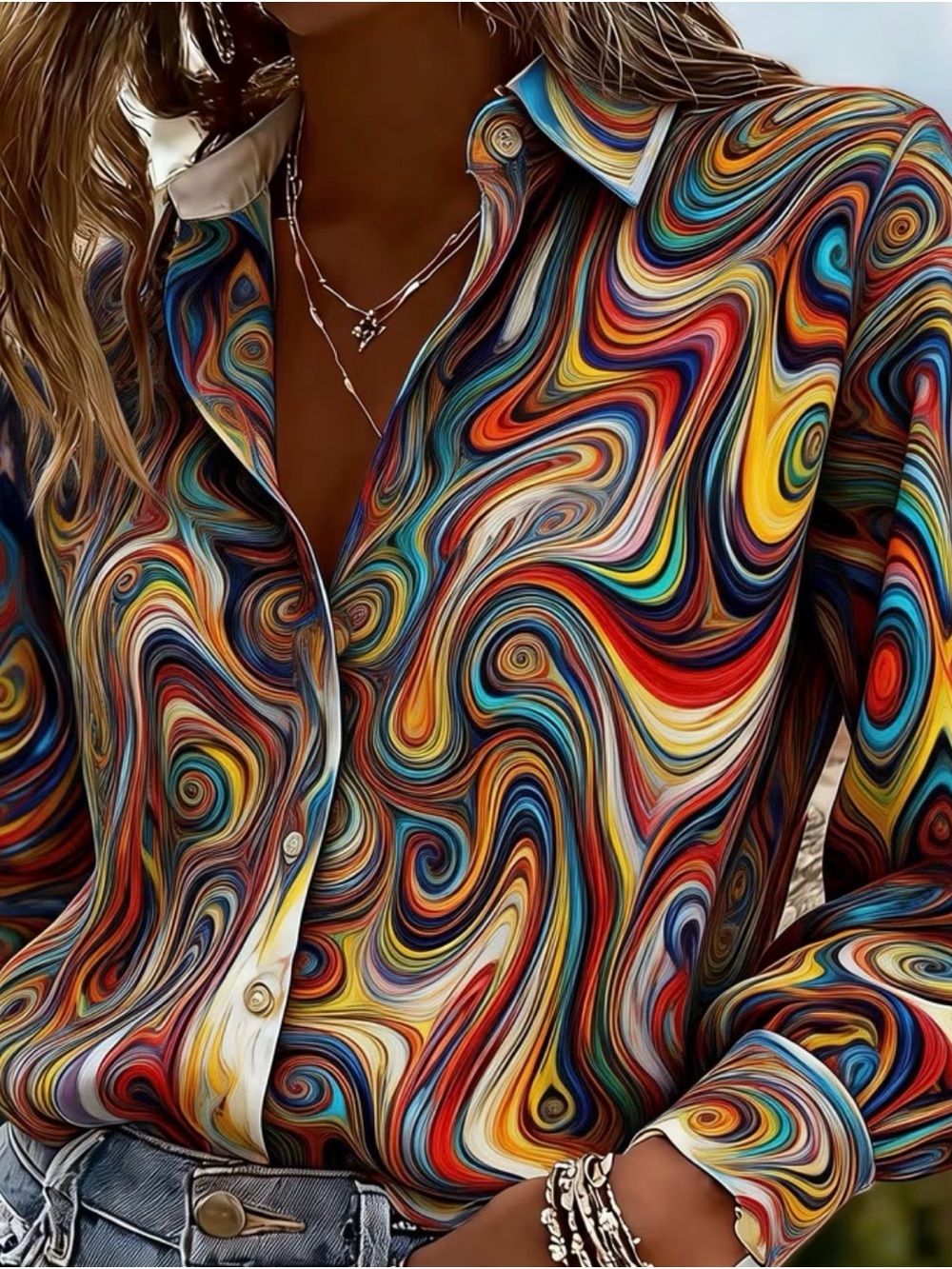 Vibrant Multicolor Swirl Button-Up Shirt